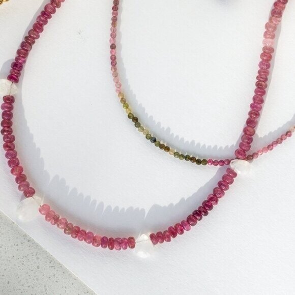 Pink Tourmaline & Moonstone Beaded Necklace Unique Handmade Necklace GORGEOUS - Picture 13 of 14